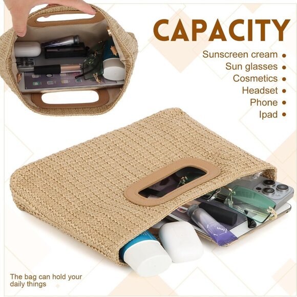 Women's Woven Straw Clutch Purse Small Crossbody Summer Shoulder Bag - Picture 5 of 7